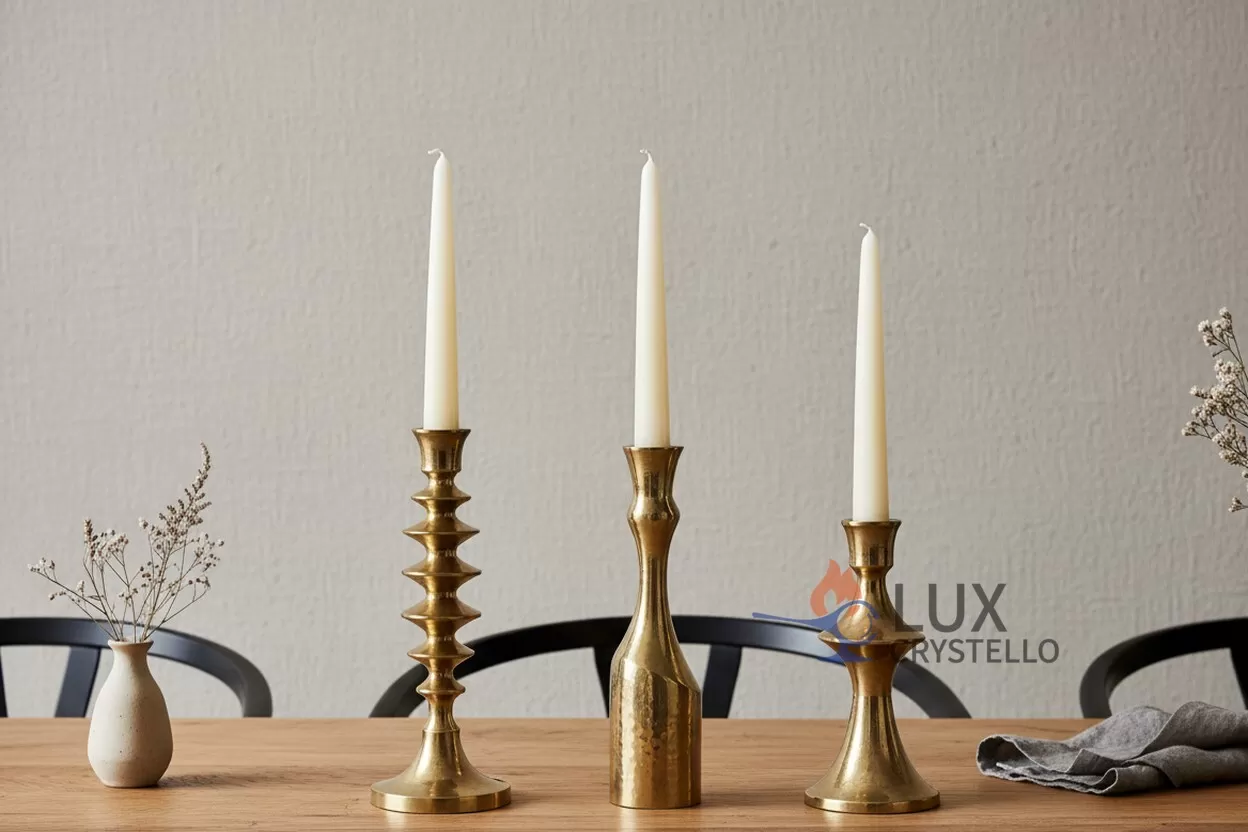 set of three brass candlesticks