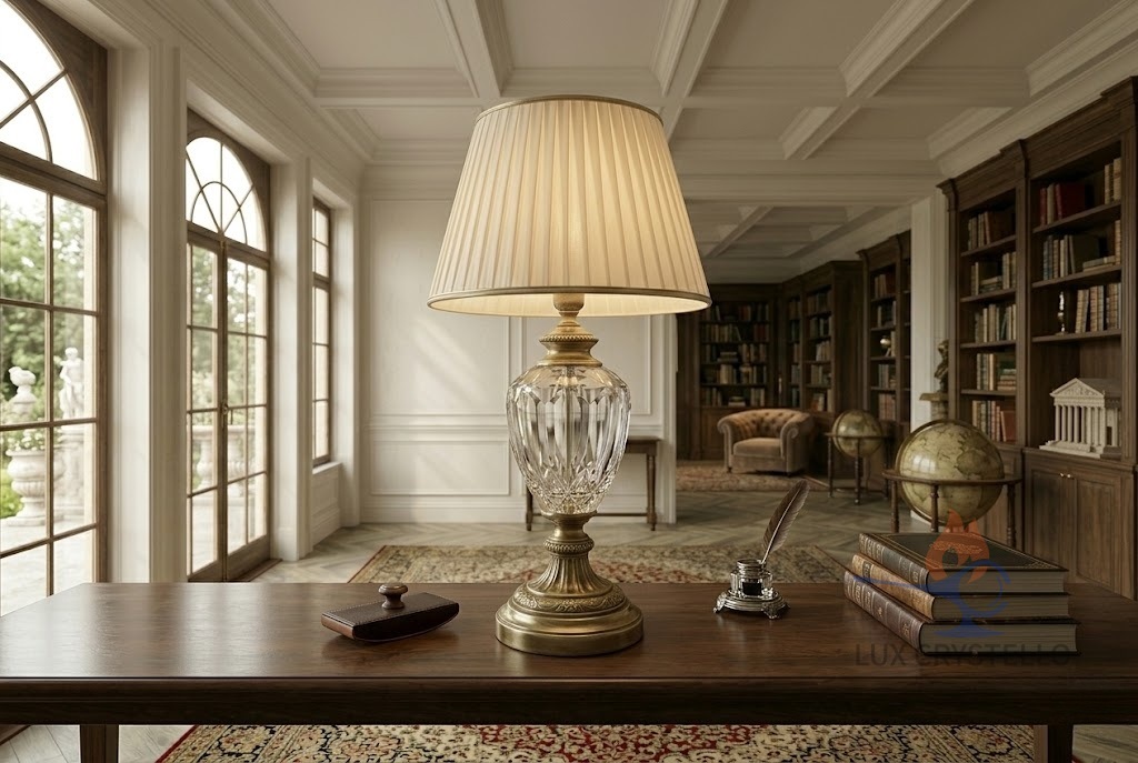 French Country Brass Crystal Table Lamp for Interiors