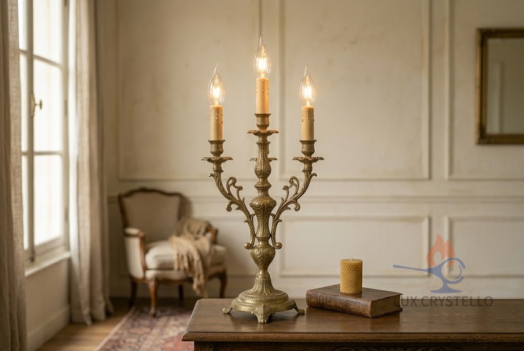 baroque brass candle-style lamp