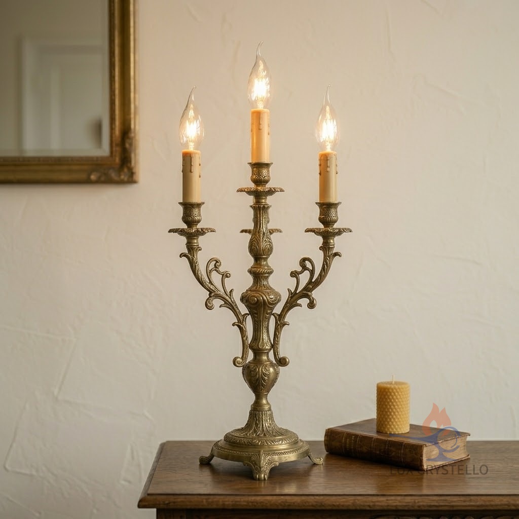 baroque brass candle-style lamp