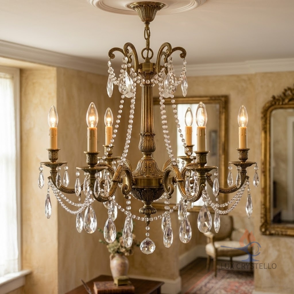 french country brass and crystal chandelier