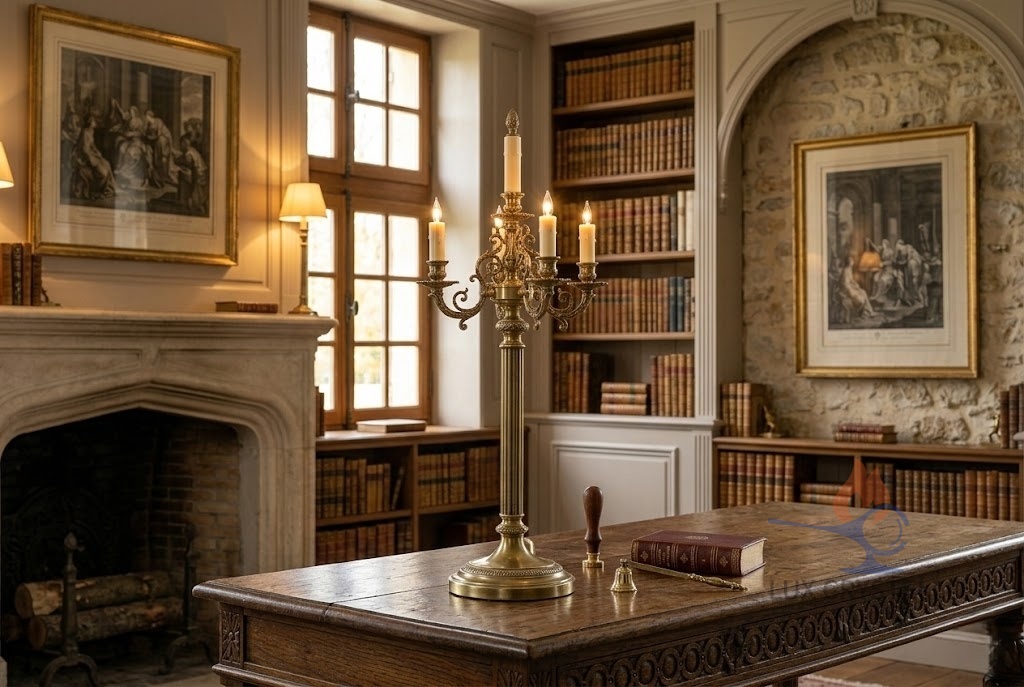 French Candle-Style Lamp in Classic Interior Lighting French Candle-Style Lamp in Classic Interior Lighting