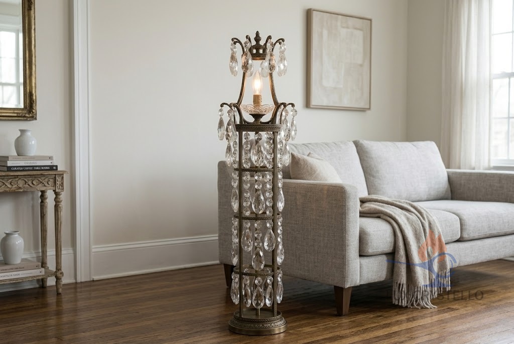 French Crystal Floor Lamp for Layered Interior Lighting French Crystal Floor Lamp for Layered Interior Lighting