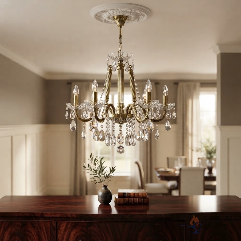 Napoleon style brass and crystal chandelier