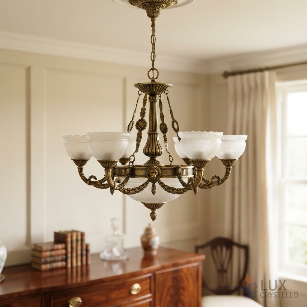 Napoleon style brass and glass chandelier