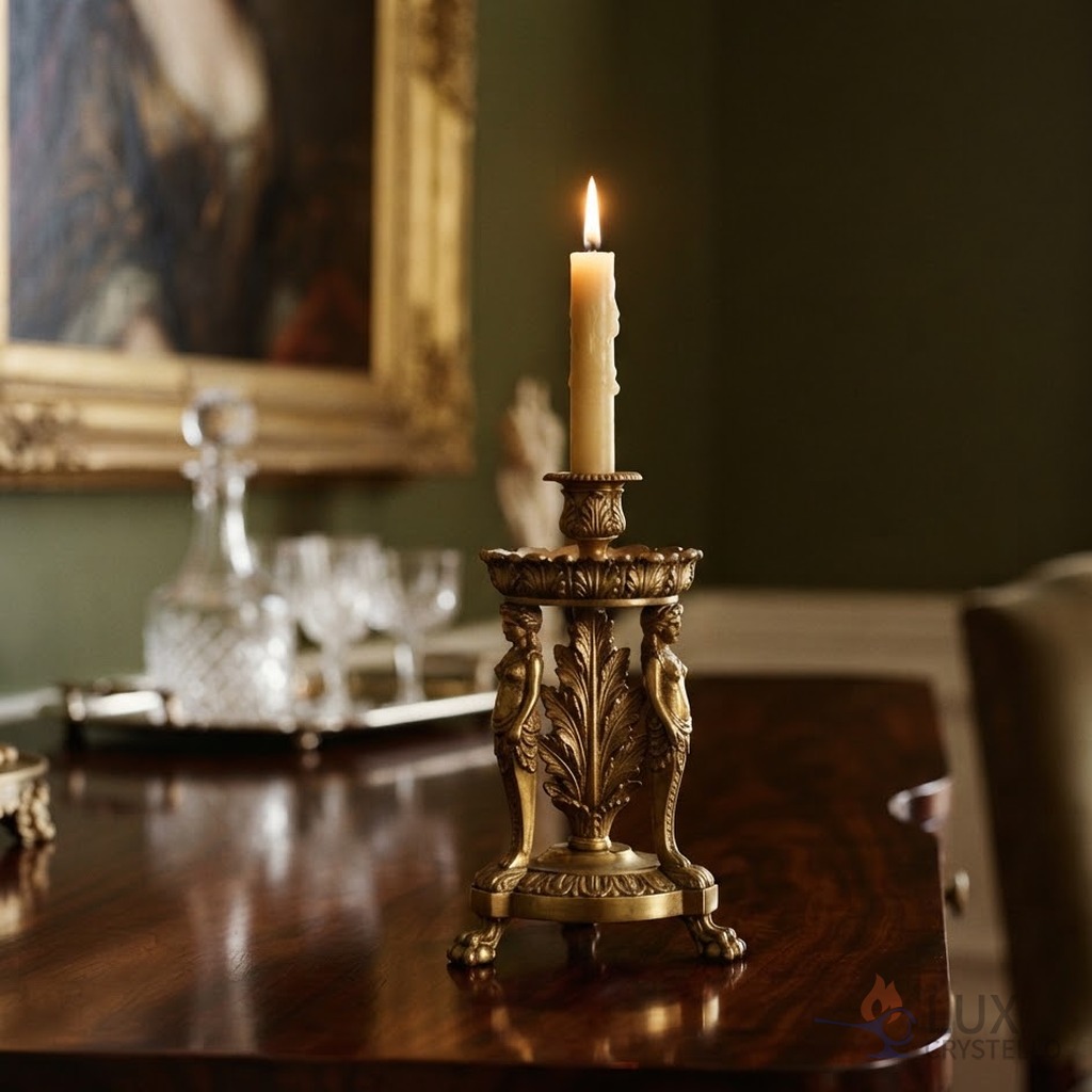 Napoleon style brass candle holder