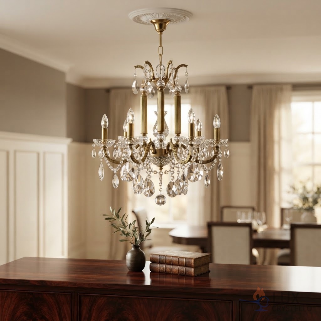 Napoleon style brass crystal chandelier
