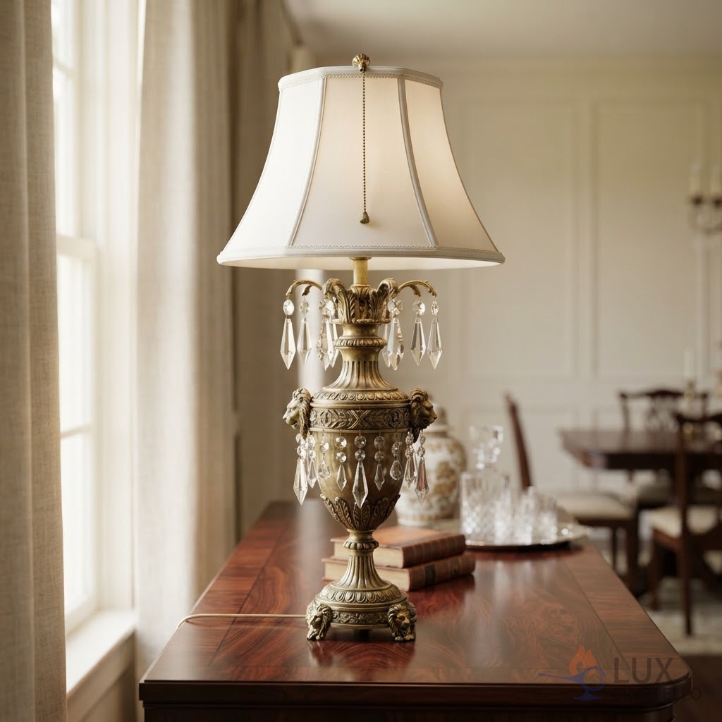 Napoleon style brass crystal table lamp
