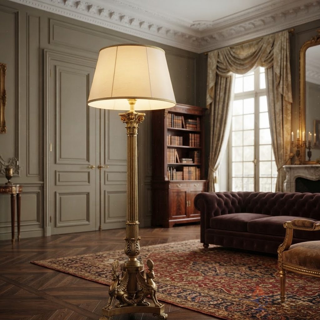 Napoleon style brass floor lamp