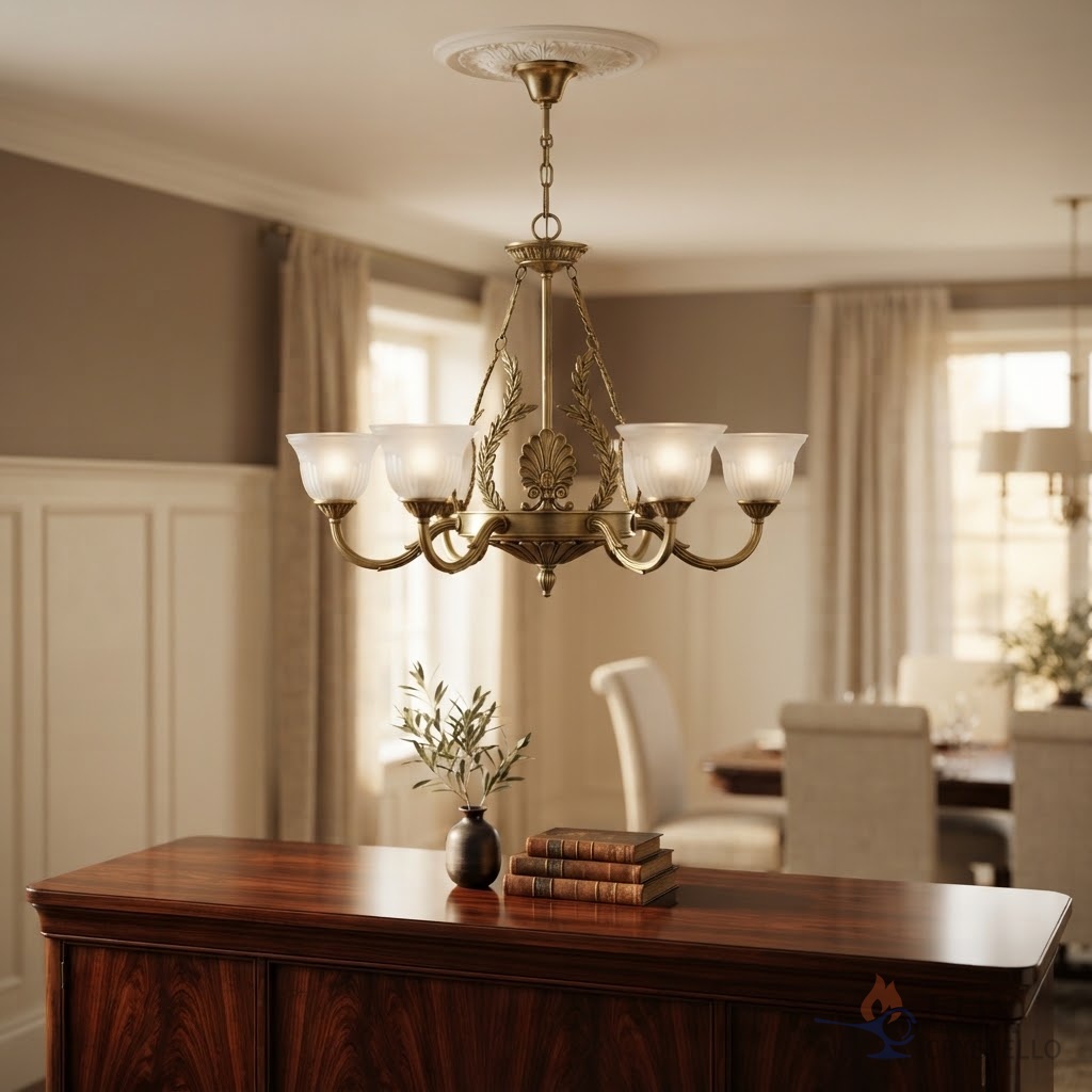 Napoleon style brass glass chandelier
