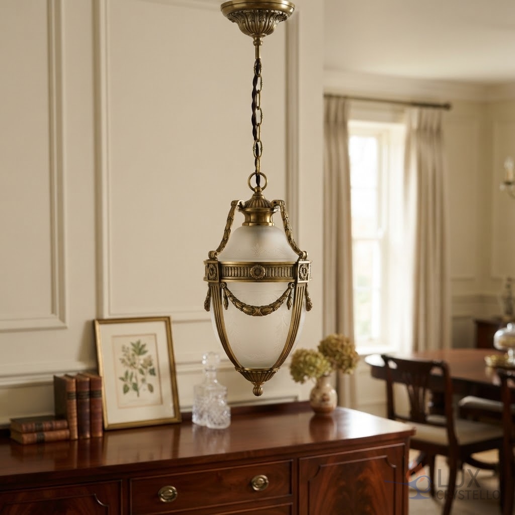 Napoleon style brass glass pendant light