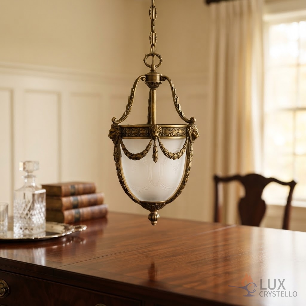Napoleon style brass glass pendant