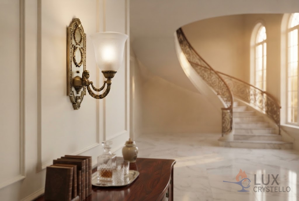 Where a Napoleon Style Brass and Glass Wall Light Earns Its Place Where a Napoleon Style Brass and Glass Wall Light Earns Its Place