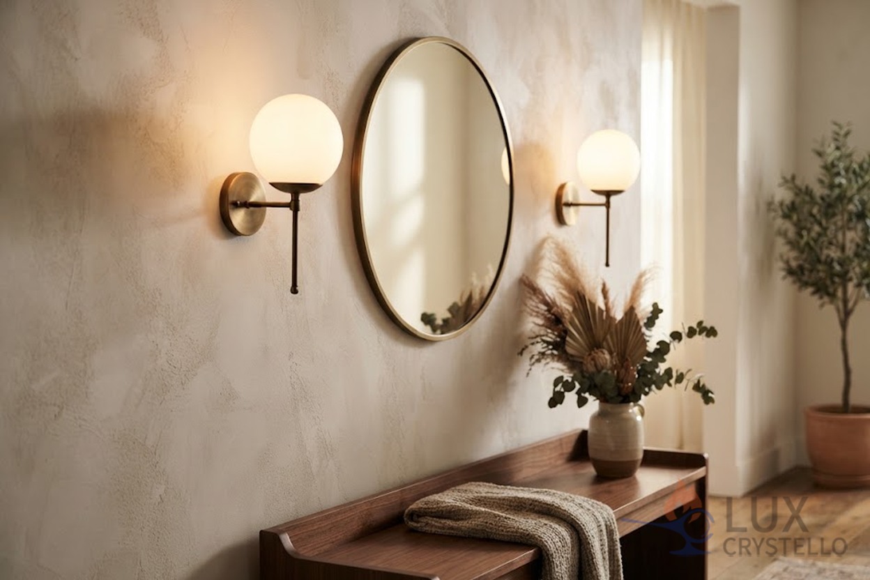 brass glass wall sconce
