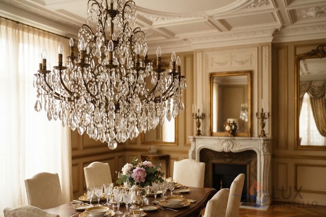 crystal and brass light fixture