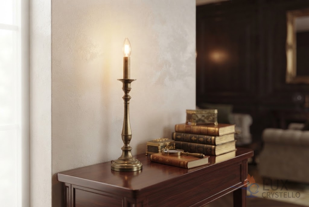 How a Napoleon Style Brass Candle-Style Lamp Reads in a Room How a Napoleon Style Brass Candle-Style Lamp Reads in a Room
