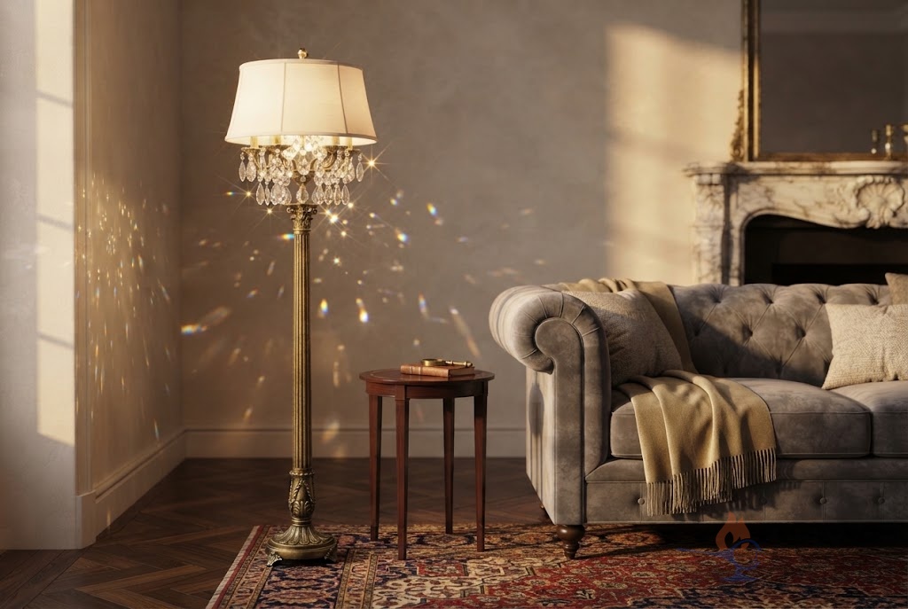 How a Napoleon Style Brass Crystal Floor Lamp Sparkles a Corner How a Napoleon Style Brass Crystal Floor Lamp Sparkles a Corner