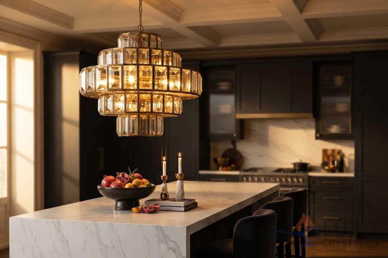 glass and brass pendant chandelier