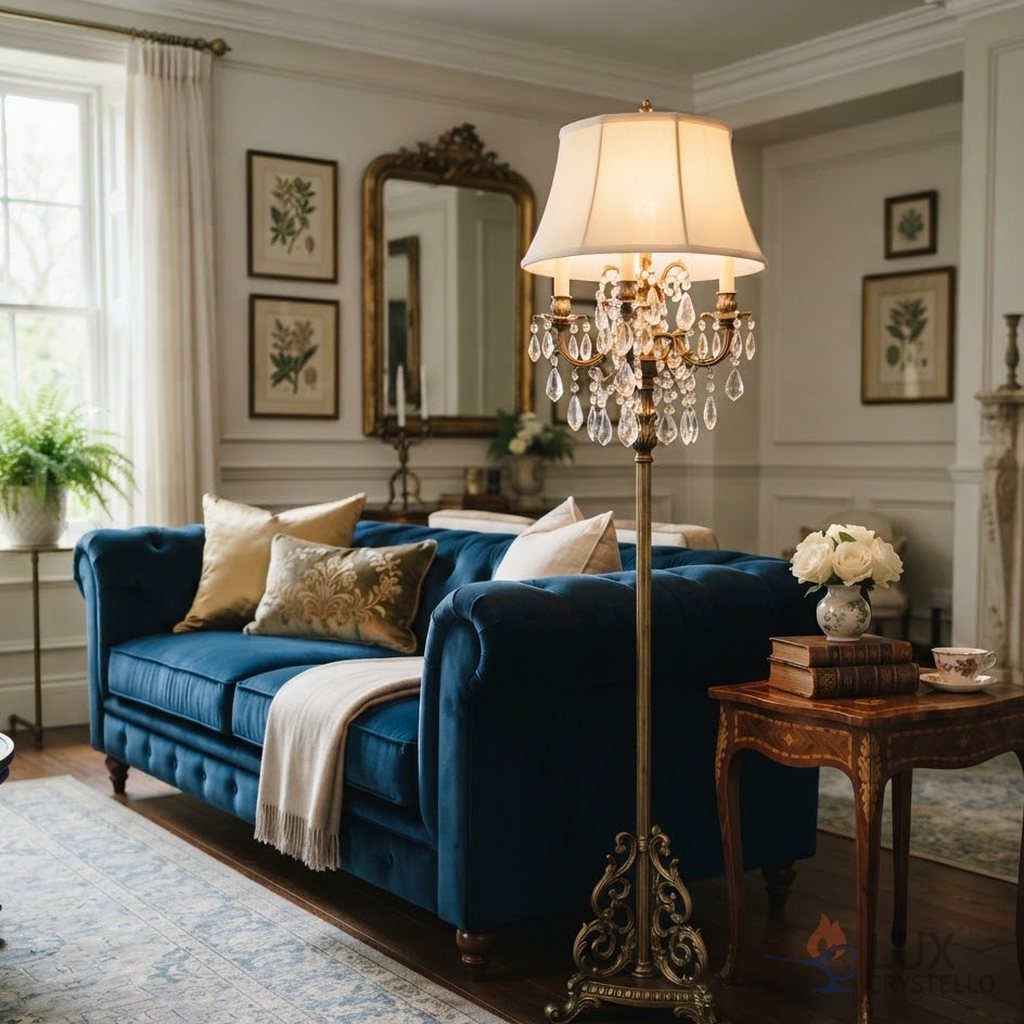 light french brass crystal floor lamp