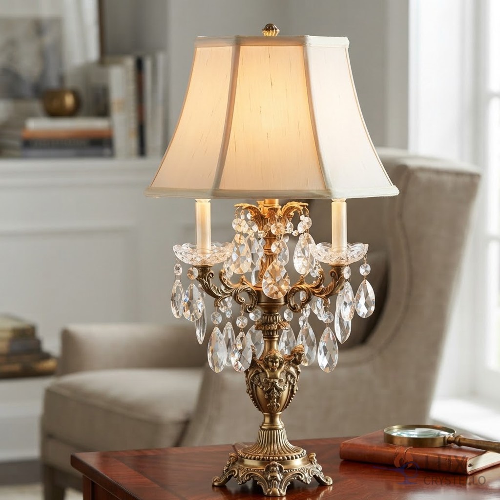 light french brass crystal table lamp