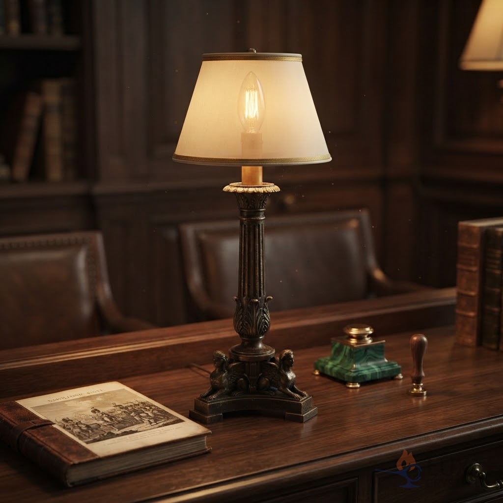 napoleon style antique brass lamp