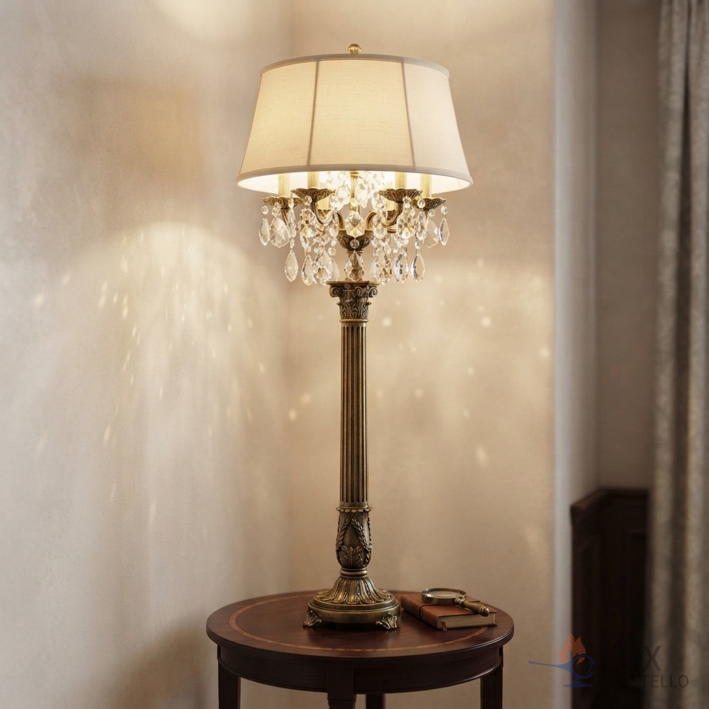 napoleon style brass crystal floor lamp